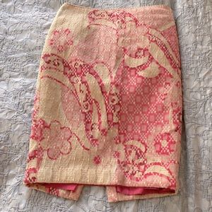 Elie Tahari Wool Blend Bennet Beige & Pink Floral Pencil Skirt